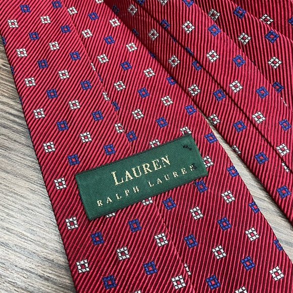 Lauren Ralph Lauren Red w/ Blue & White Check Tie - Picture 3 of 4